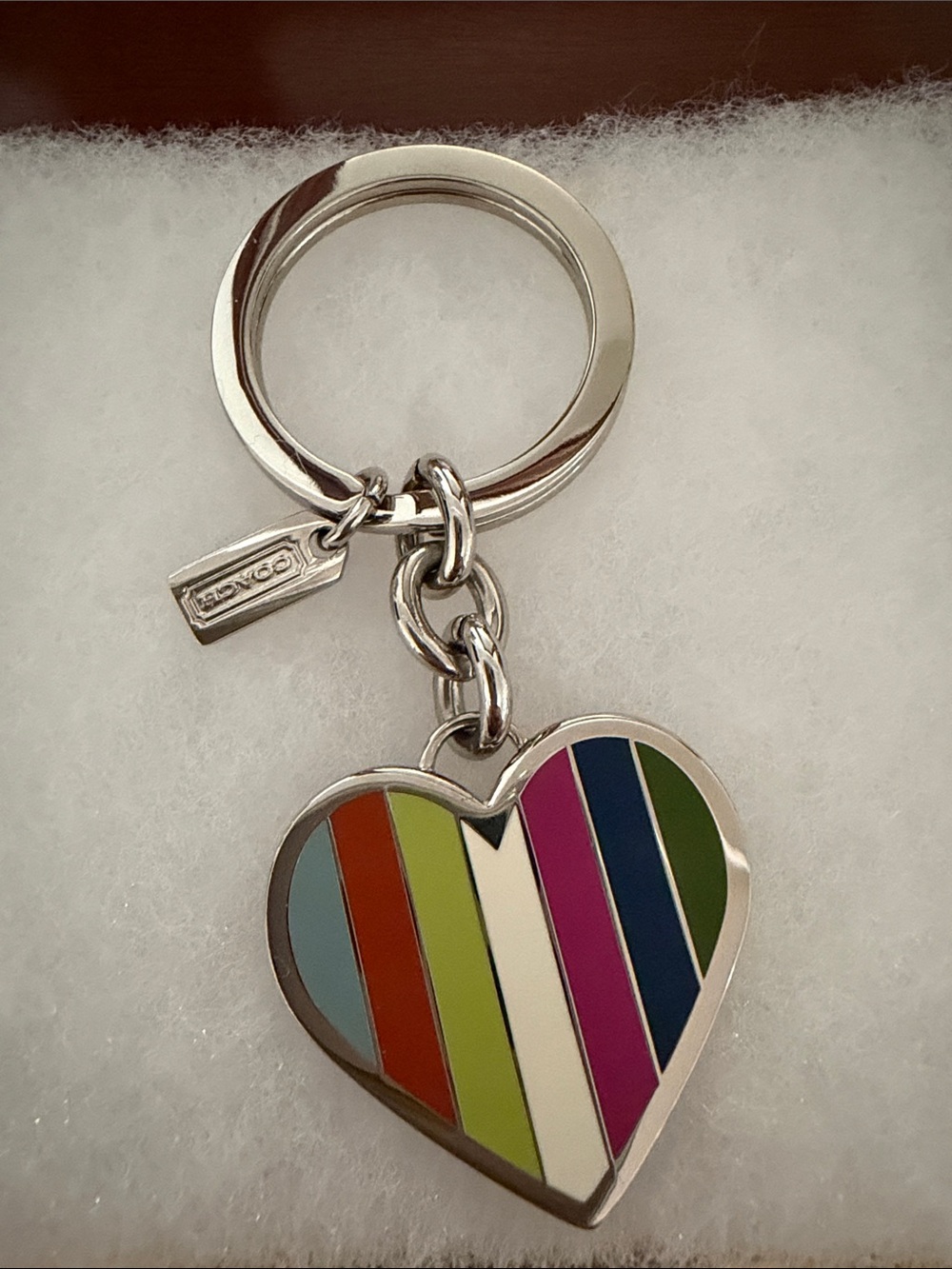 Coach Striped Enamel Heart Keychain in Multicolor